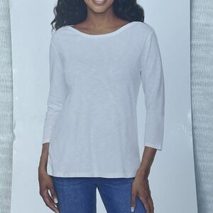 Kirkland Signature Women's L 3/4 Sleeve Boatneck Tee White e0642